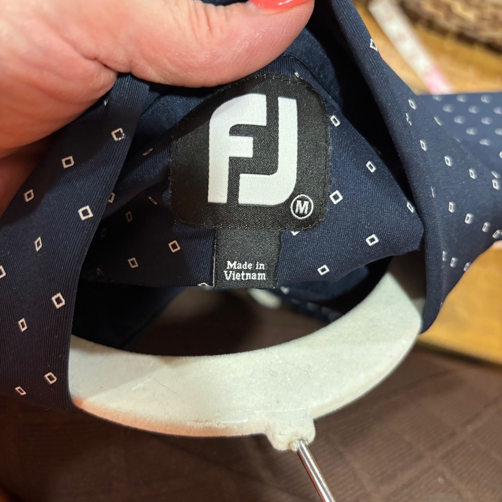 Footjoy FJ‎ Golf Polo Shirt Navy Blue Diamond Print Short Sleeve Mens Medium - Picture 6 of 13